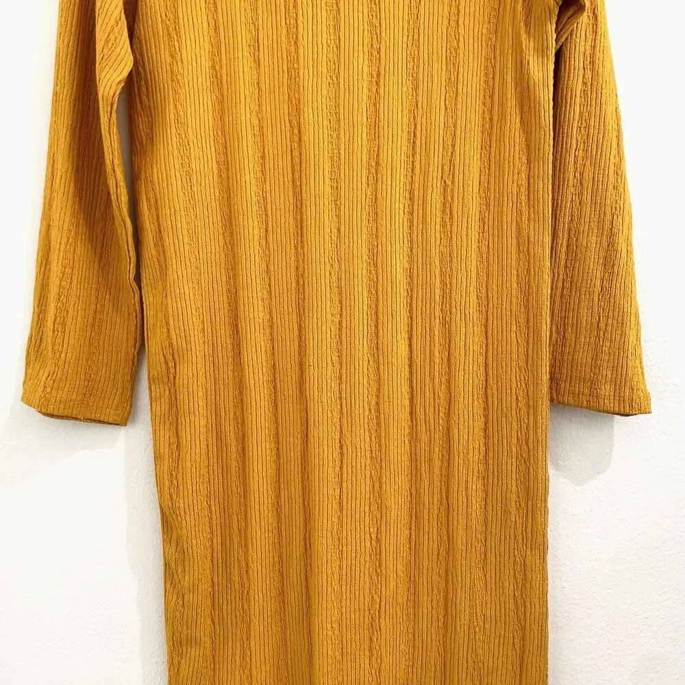 Free People FP Beach Midi Dress sz XS Collared Gold Yellow Long Sleeve *FLAW